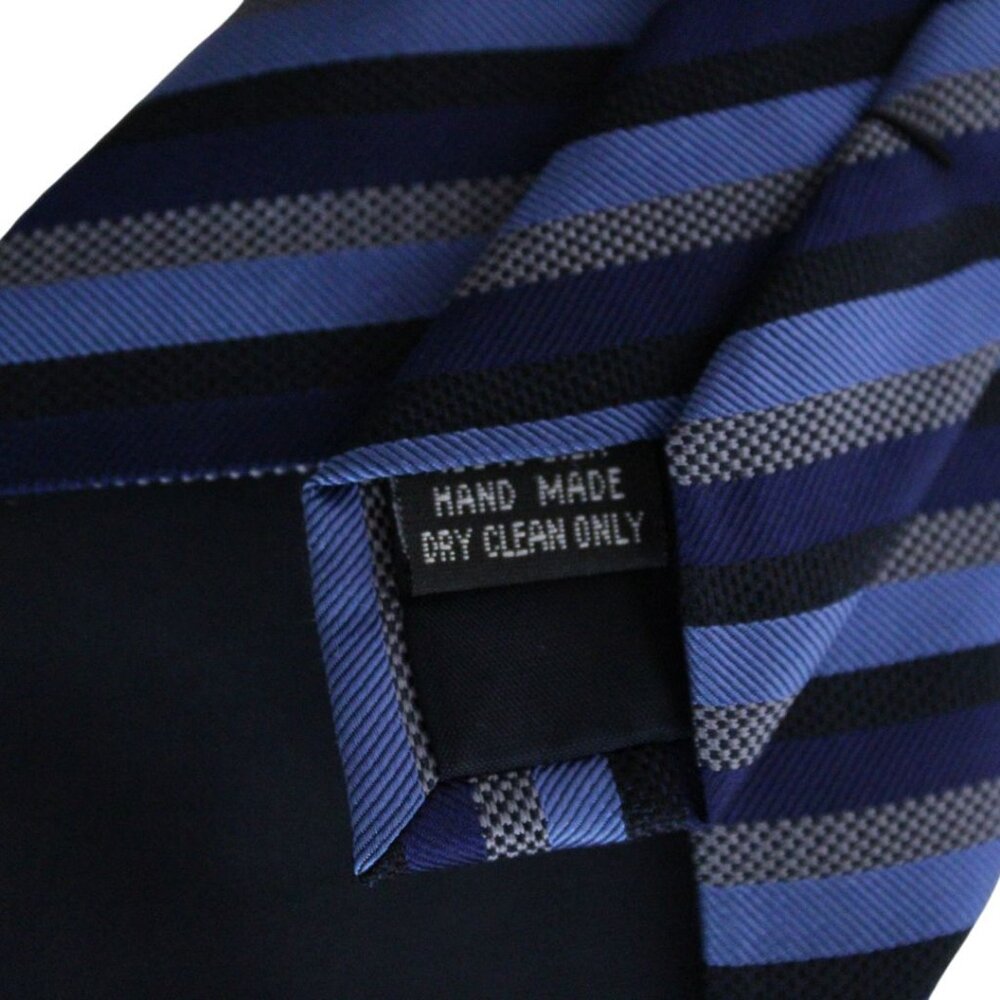 ⚡️BUY 3 for $55⚡️ Tristan & AMERICA Tie 100% Silk -Blues, Grey & Black Stripe - Picture 3 of 5